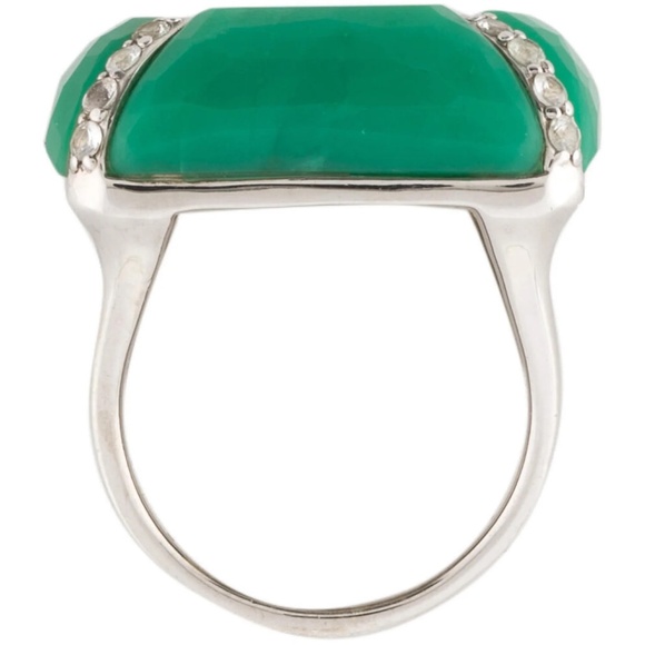 KARA ROSS Chrysoprase Sapphire Large Sterling Silver Gold Plated Ring Sz. 7-7.25 - Picture 3 of 4